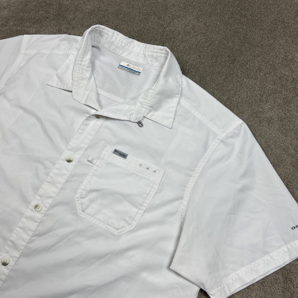 Columbia PFG Shirt Mens Large White Loop Vented Fishing Short Sleeve Lightweight